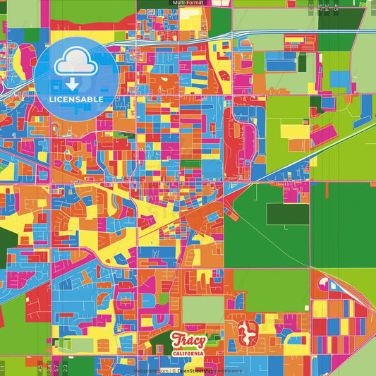 Tracy, California, United States Crazy Colorful Street Map Poster Template