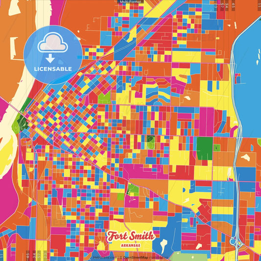 Fort Smith, Arkansas, United States Crazy Colorful Street Map Poster Template