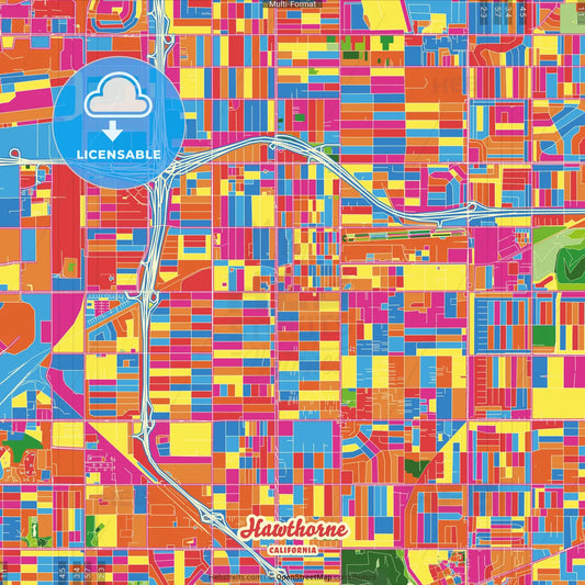 Hawthorne, California, United States Crazy Colorful Street Map Poster Template
