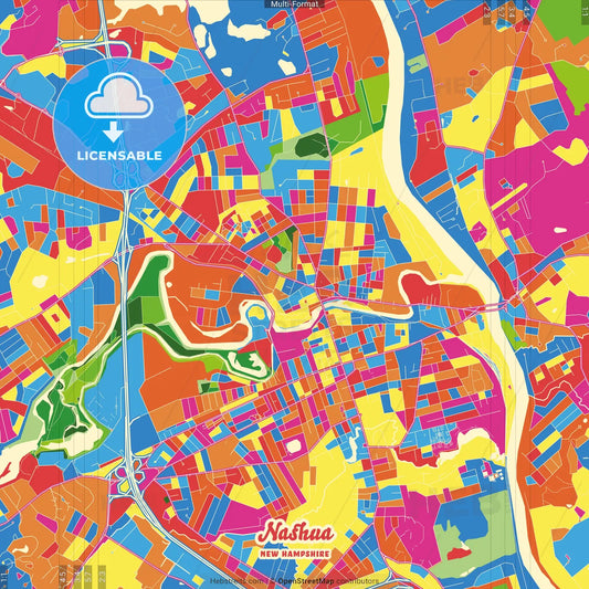 Nashua, New Hampshire, United States Crazy Colorful Street Map Poster Template