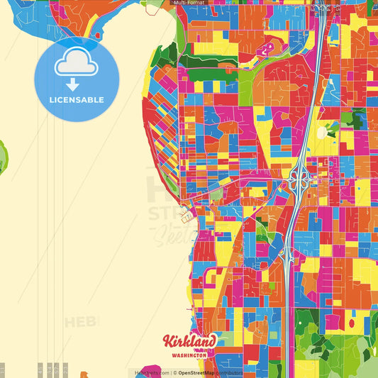 Kirkland, Washington, United States Crazy Colorful Street Map Poster Template