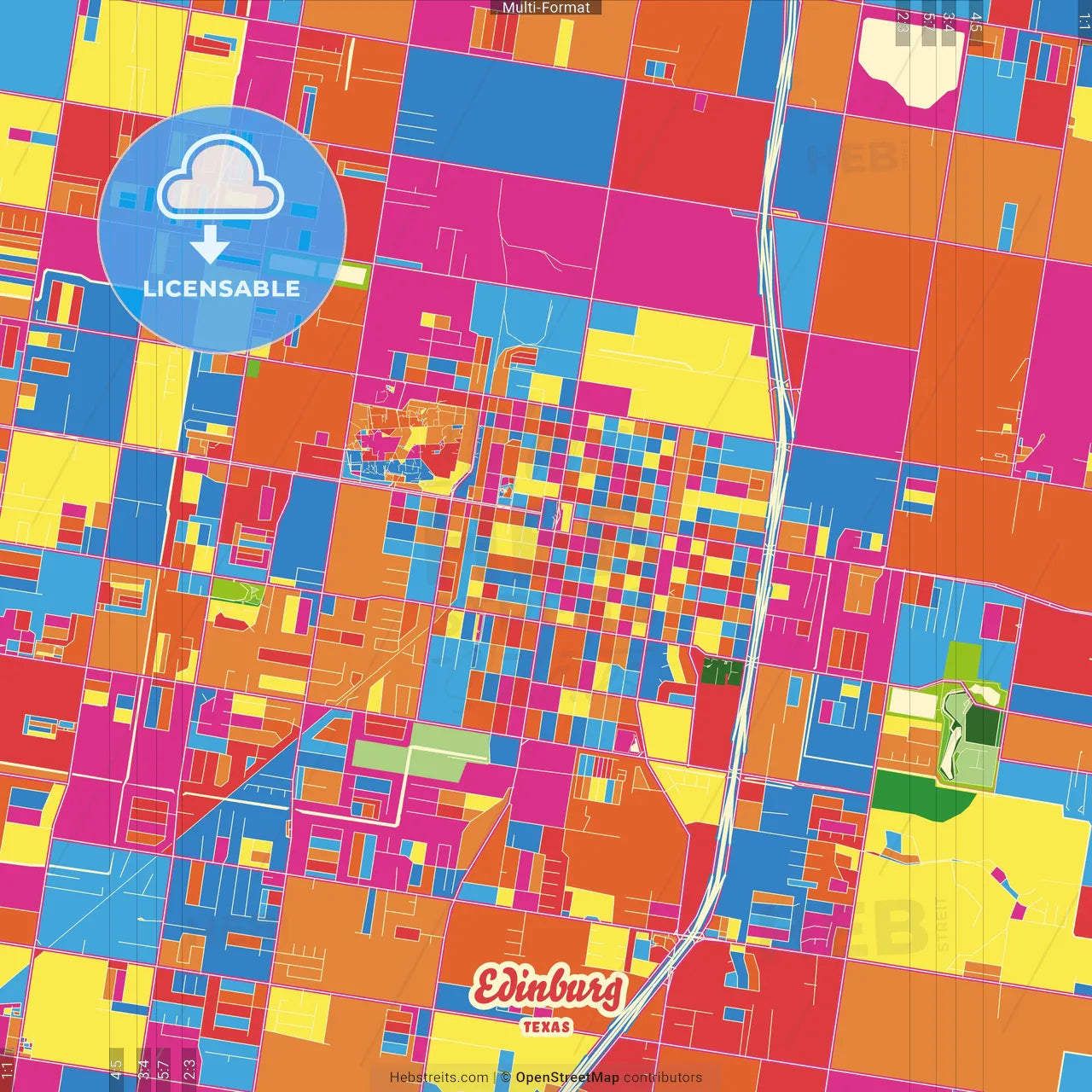 Edinburg, Texas, United States Crazy Colorful Street Map Poster Template
