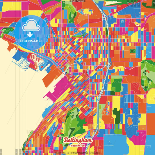 Bellingham, Washington, United States Crazy Colorful Street Map Poster Template