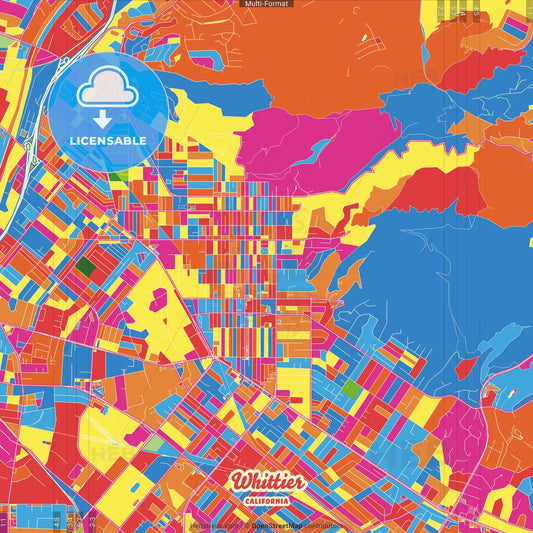 Whittier, California, United States Crazy Colorful Street Map Poster Template