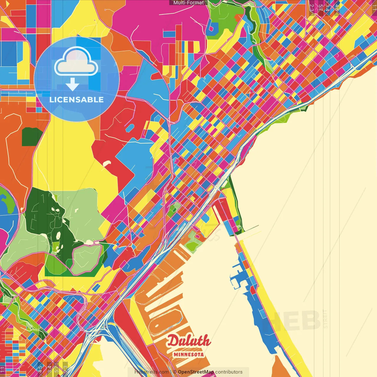 Duluth, Minnesota, United States Crazy Colorful Street Map Poster Template