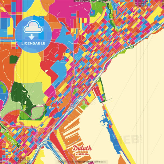Duluth, Minnesota, United States Crazy Colorful Street Map Poster Template