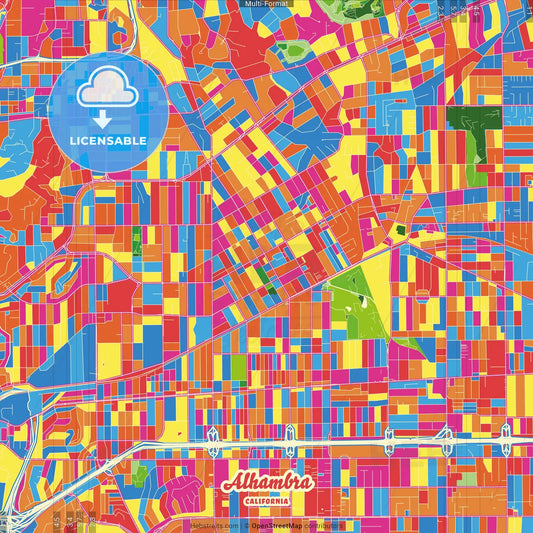 Alhambra, California, United States Crazy Colorful Street Map Poster Template