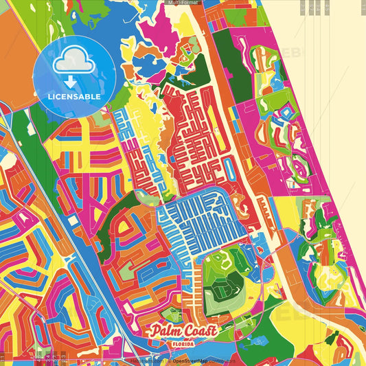 Palm Coast, Florida, United States Crazy Colorful Street Map Poster Template