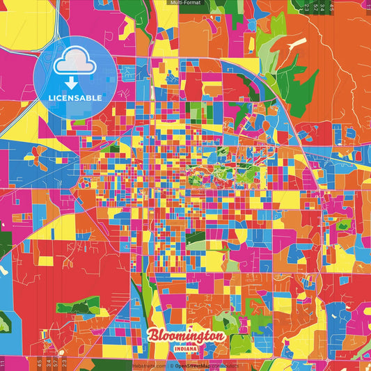 Bloomington, Indiana, United States Crazy Colorful Street Map Poster Template