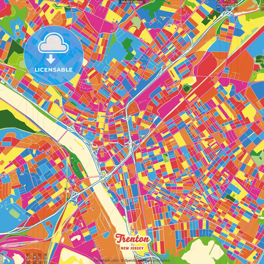 Trenton, New Jersey, United States Crazy Colorful Street Map Poster Template