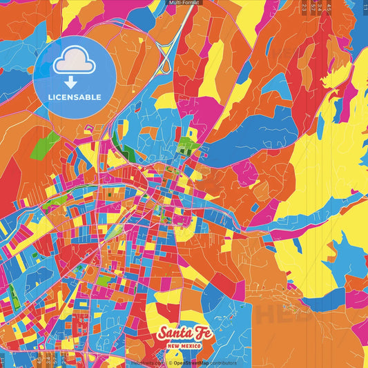 Santa Fe, New Mexico, United States Crazy Colorful Street Map Poster Template