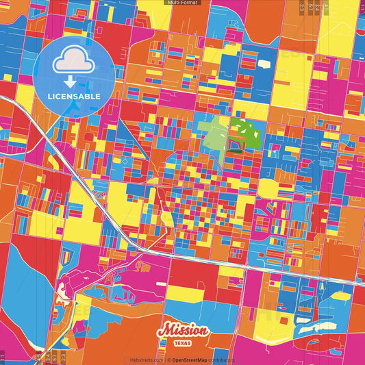 Mission, Texas, United States Crazy Colorful Street Map Poster Template
