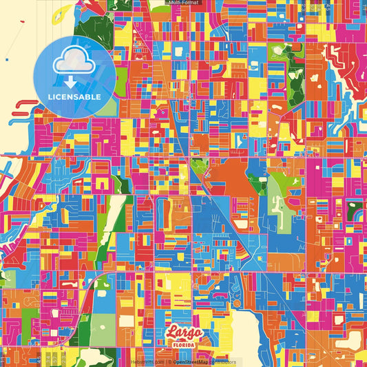 Largo, Florida, United States Crazy Colorful Street Map Poster Template