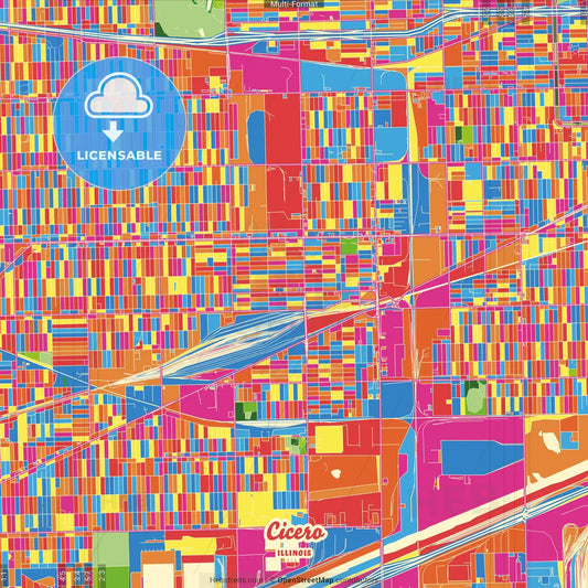 Cicero, Illinois, United States Crazy Colorful Street Map Poster Template