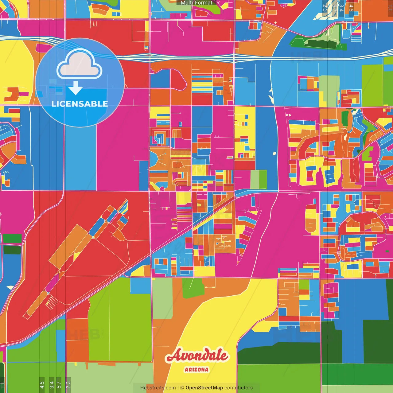 Avondale, Arizona, United States Crazy Colorful Street Map Poster Template