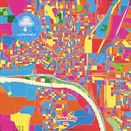 Sioux City, Iowa, United States Crazy Colorful Street Map Poster Template