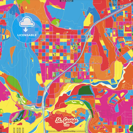 St. George, Utah, United States Crazy Colorful Street Map Poster Template