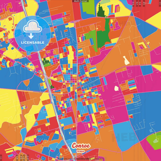 Conroe, Texas, United States Crazy Colorful Street Map Poster Template