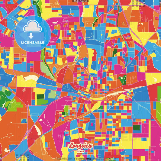 Longview, Texas, United States Crazy Colorful Street Map Poster Template