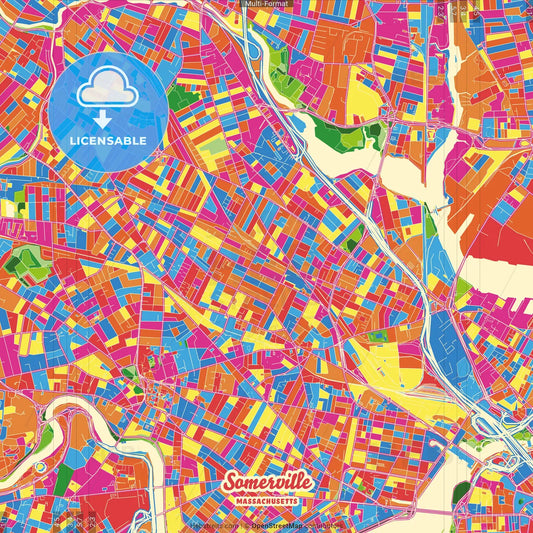 Somerville, Massachusetts, United States Crazy Colorful Street Map Poster Template