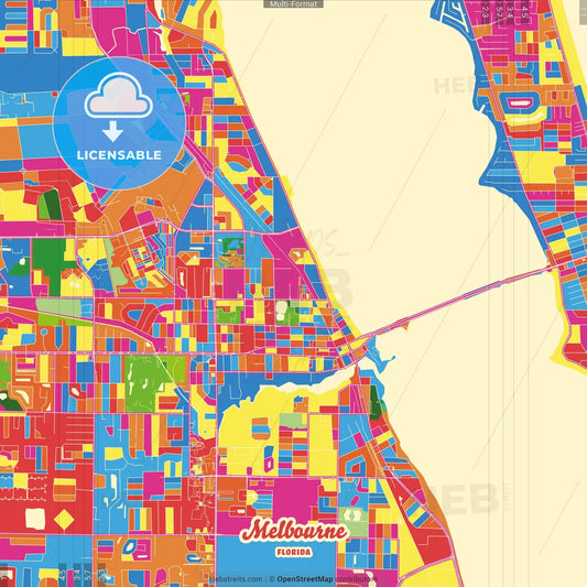 Melbourne, Florida, United States Crazy Colorful Street Map Poster Template