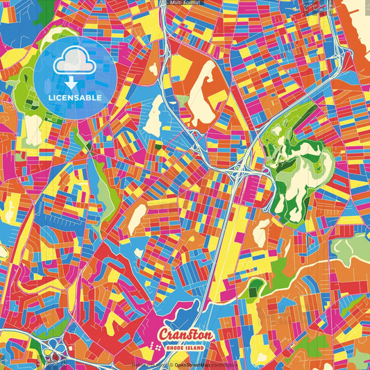 Cranston, Rhode Island, United States Crazy Colorful Street Map Poster Template
