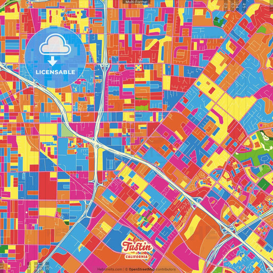 Tustin, California, United States Crazy Colorful Street Map Poster Template