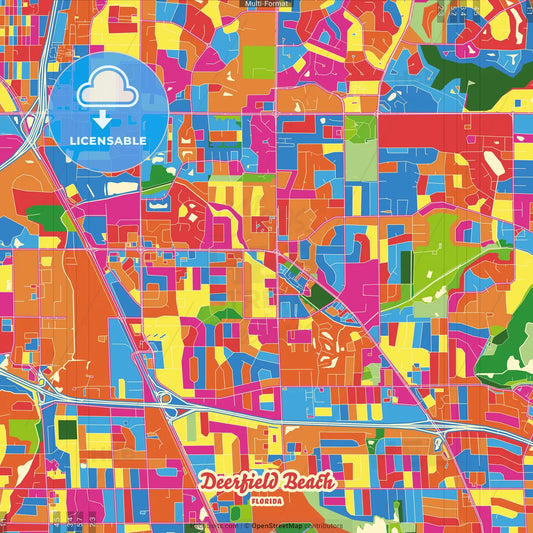 Deerfield Beach, Florida, United States Crazy Colorful Street Map Poster Template