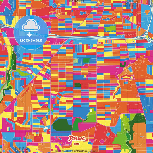 Parma, Ohio, United States Crazy Colorful Street Map Poster Template