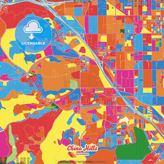 Chino Hills, California, United States Crazy Colorful Street Map Poster Template