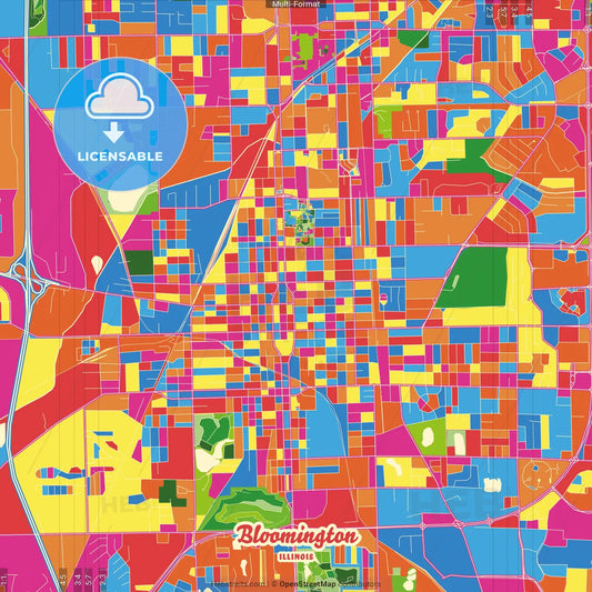 Bloomington, Illinois, United States Crazy Colorful Street Map Poster Template