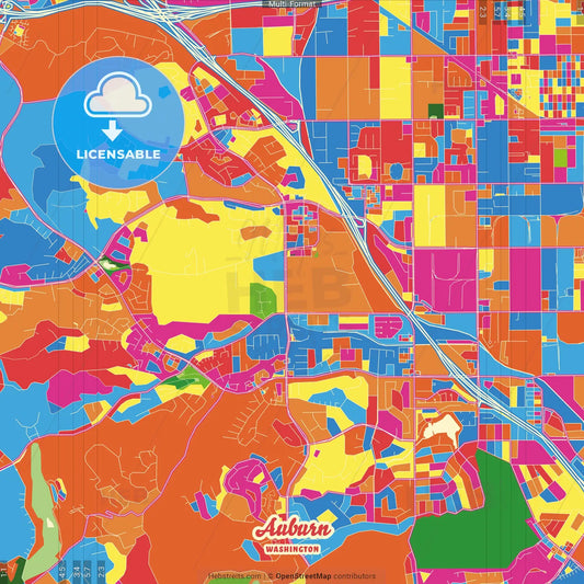 Auburn, Washington, United States Crazy Colorful Street Map Poster Template