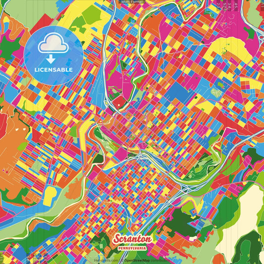 Scranton, Pennsylvania, United States Crazy Colorful Street Map Poster Template