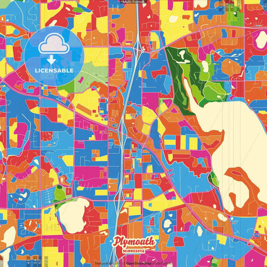 Plymouth, Minnesota, United States Crazy Colorful Street Map Poster Template