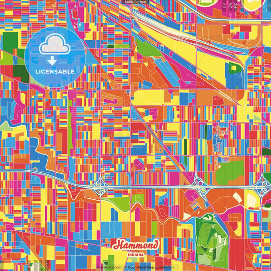 Hammond, Indiana, United States Crazy Colorful Street Map Poster Template