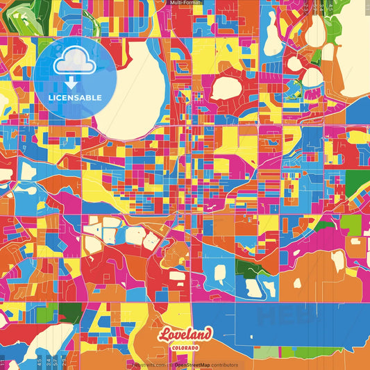 Loveland, Colorado, United States Crazy Colorful Street Map Poster Template