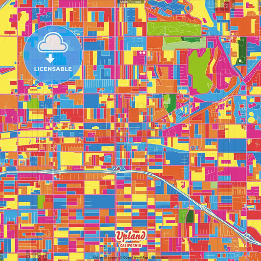 Upland, California, United States Crazy Colorful Street Map Poster Template