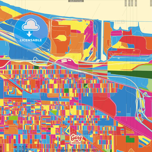 Gary, Indiana, United States Crazy Colorful Street Map Poster Template