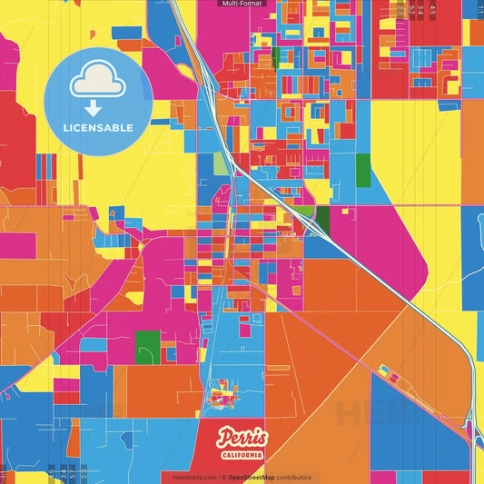Perris, California, United States Crazy Colorful Street Map Poster Template