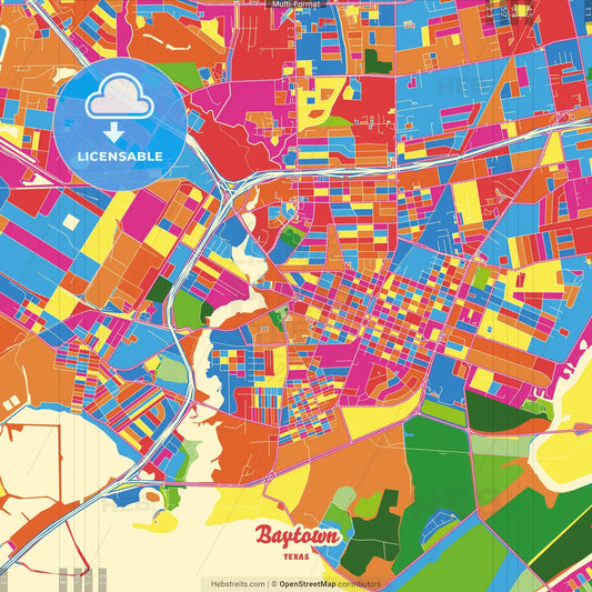 Baytown, Texas, United States Crazy Colorful Street Map Poster Template