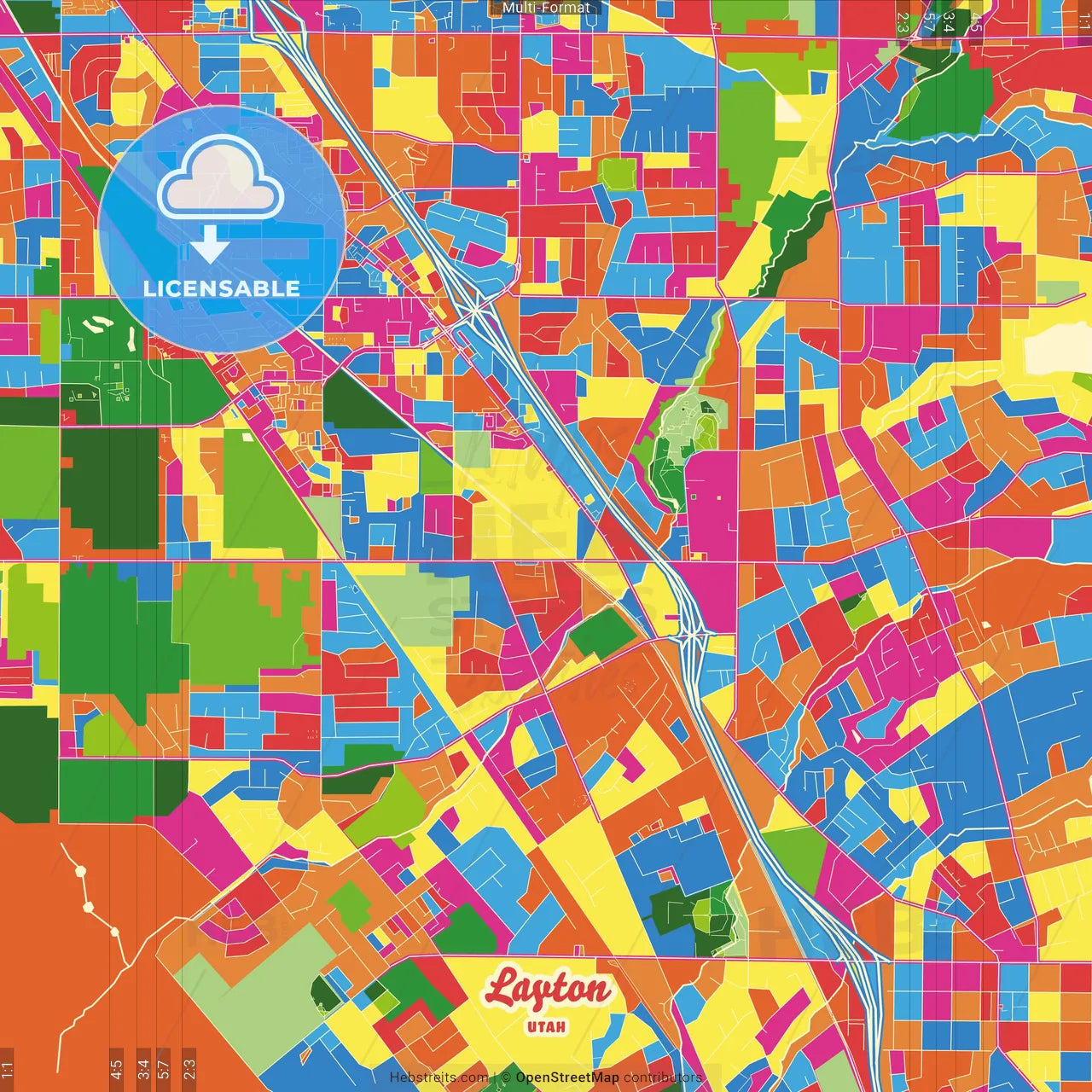 Layton, Utah, United States Crazy Colorful Street Map Poster Template
