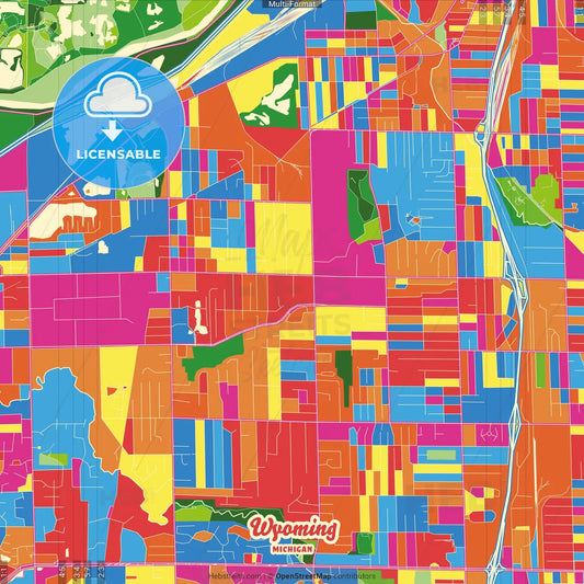 Wyoming, Michigan, United States Crazy Colorful Street Map Poster Template