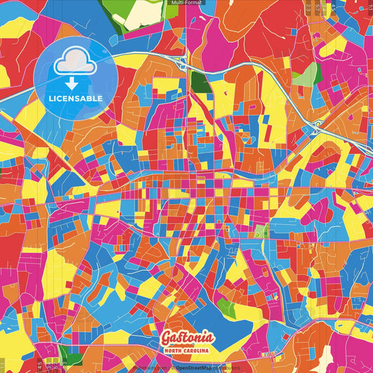 Gastonia, North Carolina, United States Crazy Colorful Street Map Poster Template