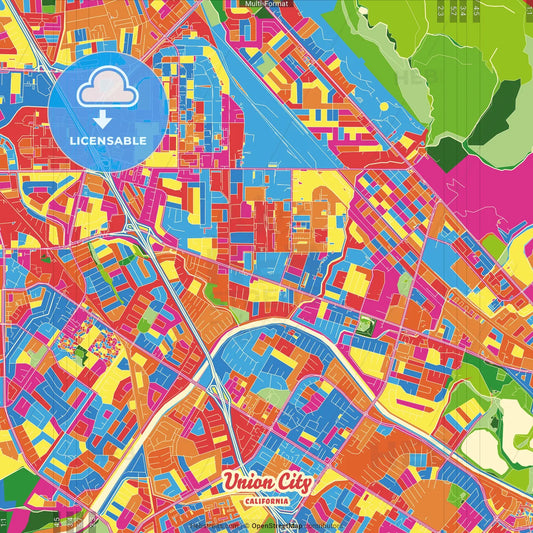 Union City, California, United States Crazy Colorful Street Map Poster Template