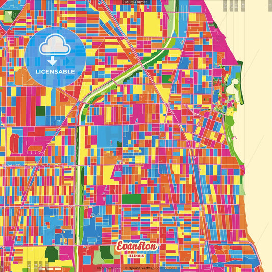 Evanston, Illinois, United States Crazy Colorful Street Map Poster Template