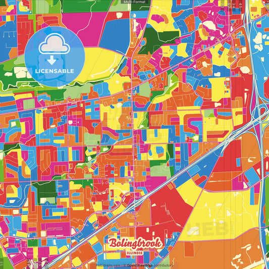 Bolingbrook, Illinois, United States Crazy Colorful Street Map Poster Template