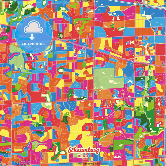Schaumburg, Illinois, United States Crazy Colorful Street Map Poster Template