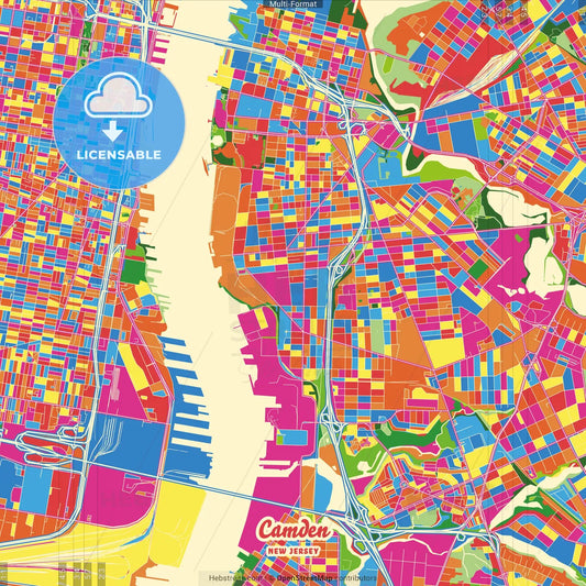 Camden, New Jersey, United States Crazy Colorful Street Map Poster Template