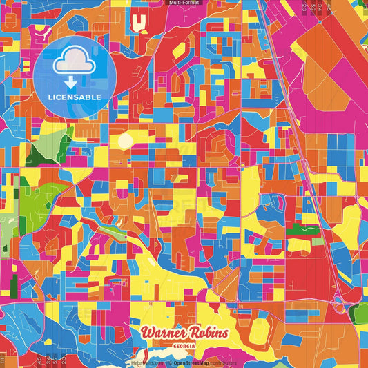 Warner Robins, Georgia, United States Crazy Colorful Street Map Poster Template