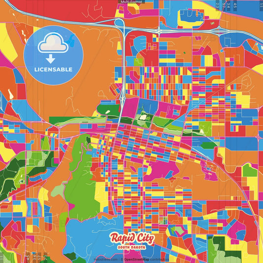 Rapid City, South Dakota, United States Crazy Colorful Street Map Poster Template